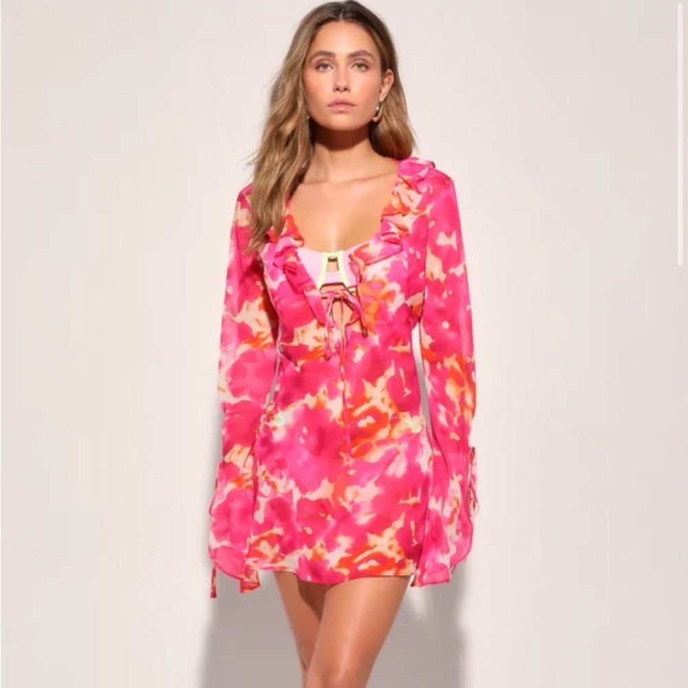Lulu's Vibrant Pink and Orange Cover Up Dress